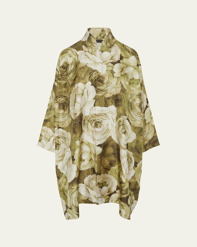 Wide A-Line Shirt With Chinese Collar and Slits (Very Long Length)